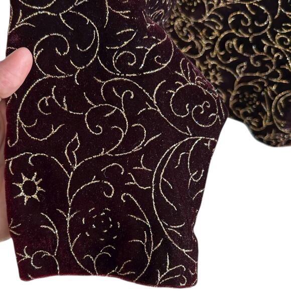 Vintage Maroon Velour Gold Glitter Jacket Women Sz Medium 90s Sparkle Christmas - Picture 7 of 16